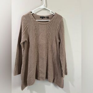 JEANNE PIERRE Taupe Cable Knit Scoop-Neck Sweater 100% Cotton